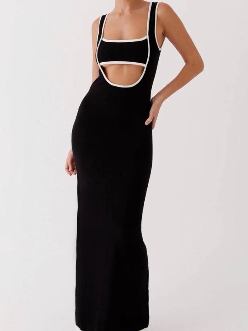 Peppermayo Black & White Trim Cutout Midi Dress